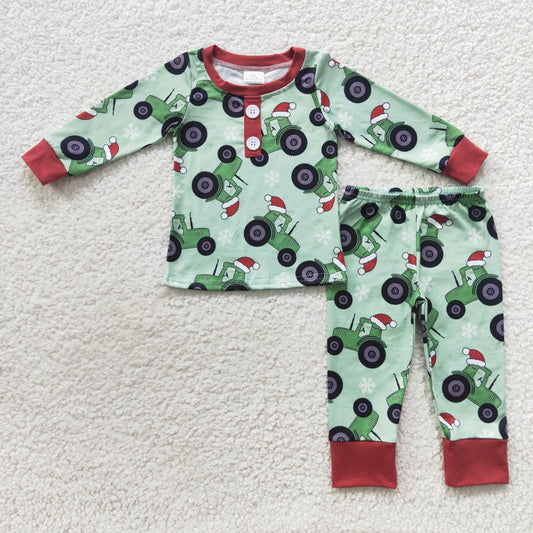 BLP0285 Baby Kids Long Sleeves Tractor Pants Christmas Pajamas Outfit