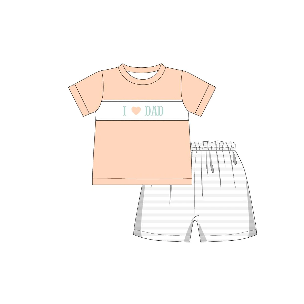 Moq 3 Pre-order BSSO0752 Baby Boy Short Sleeves I Love Dad Shirts Stripes Shorts Summer Set