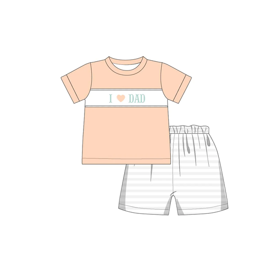 Moq 3 Pre-order BSSO0752 Baby Boy Short Sleeves I Love Dad Shirts Stripes Shorts Summer Set