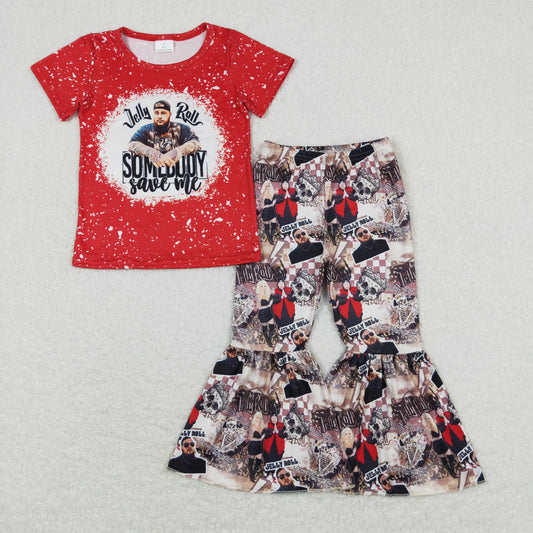 Baby Girl Short Sleeves Red Shirt Bell Pants Singer Set