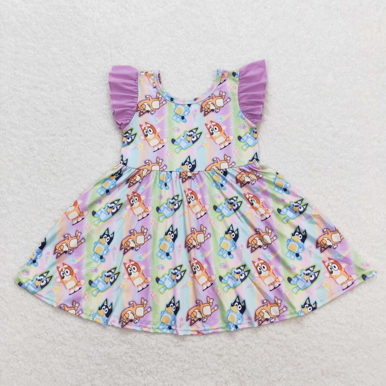 Baby Girl Short Sleeves Dogs Colorful Dress