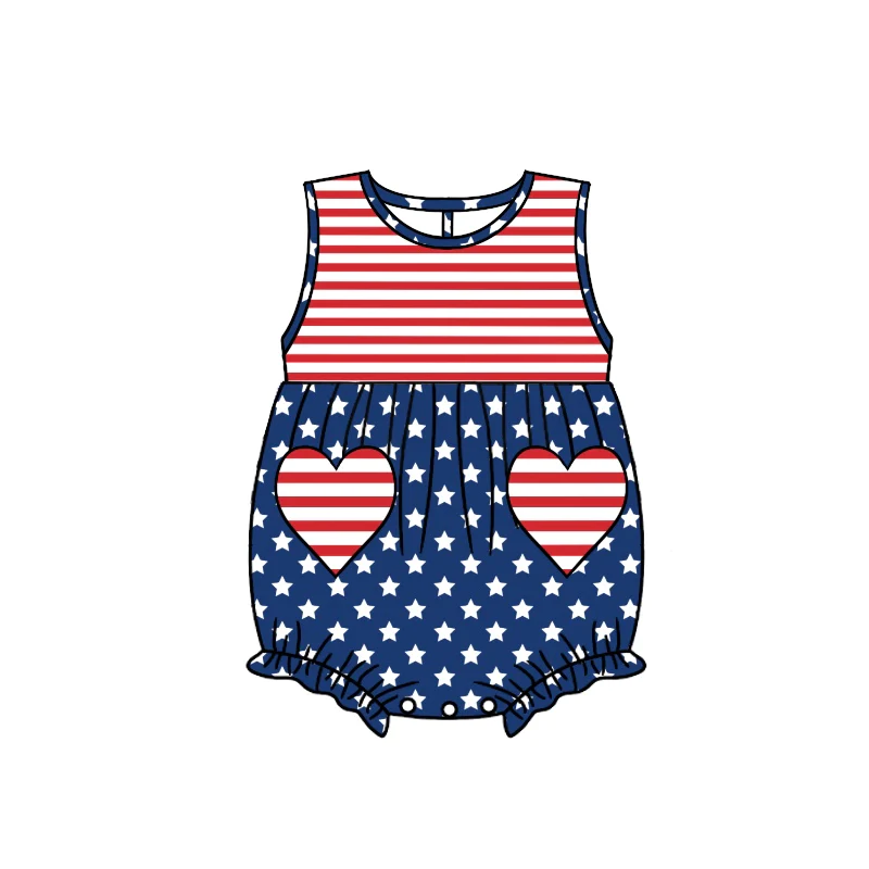 Moq 3 Pre-order Baby Girl Stars Stripes July 4th One Piece Romper