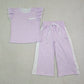 Baby Girl Kids Short Sleeves Pocket Shirt Dots Pants Lavender Set Clothes RTS