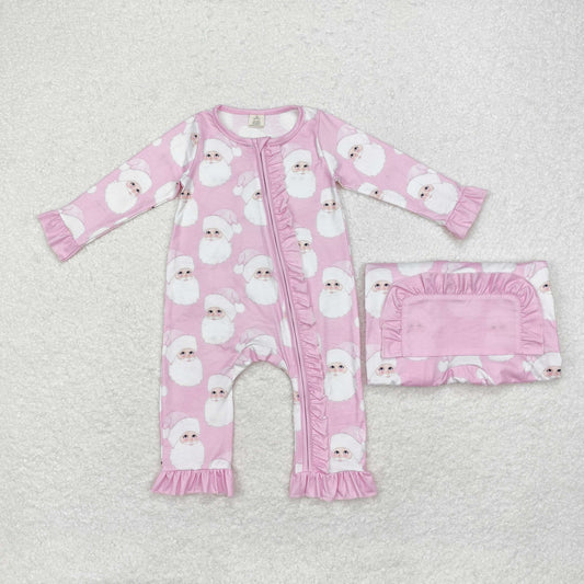 Baby Girl Long Sleeves Christmas Santa Zipper Bamboo Pink Romper