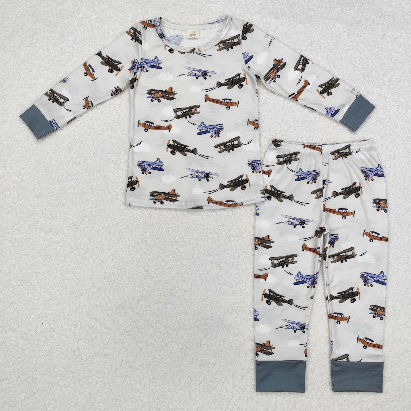 Baby Boy Long Sleeves Planes Shirt Pants Pajamas Bamboo Set