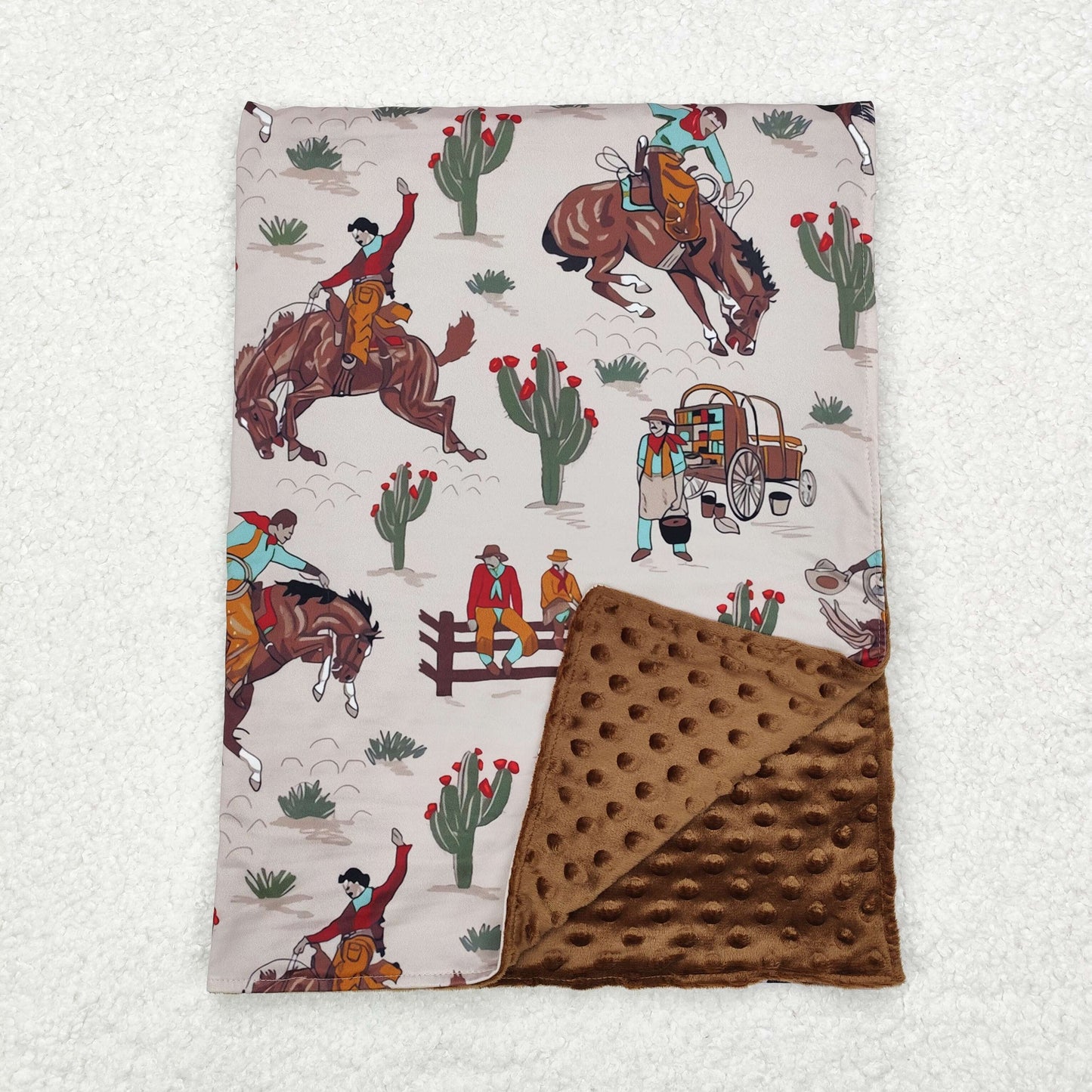 Baby Kids Rodeo Cactus Brown Minky blanket