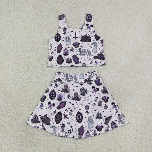 Baby Girls Kids Bows Ghosts Shirt Cartoon Skirt Shorts Halloween Set Yoga Active Clothes RTS