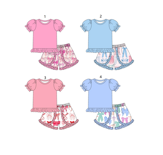 ( Moq 5 Each Style ) Baby Girl Short Sleeves Cotton Tops Bows Shorts Sibling Set 3.25