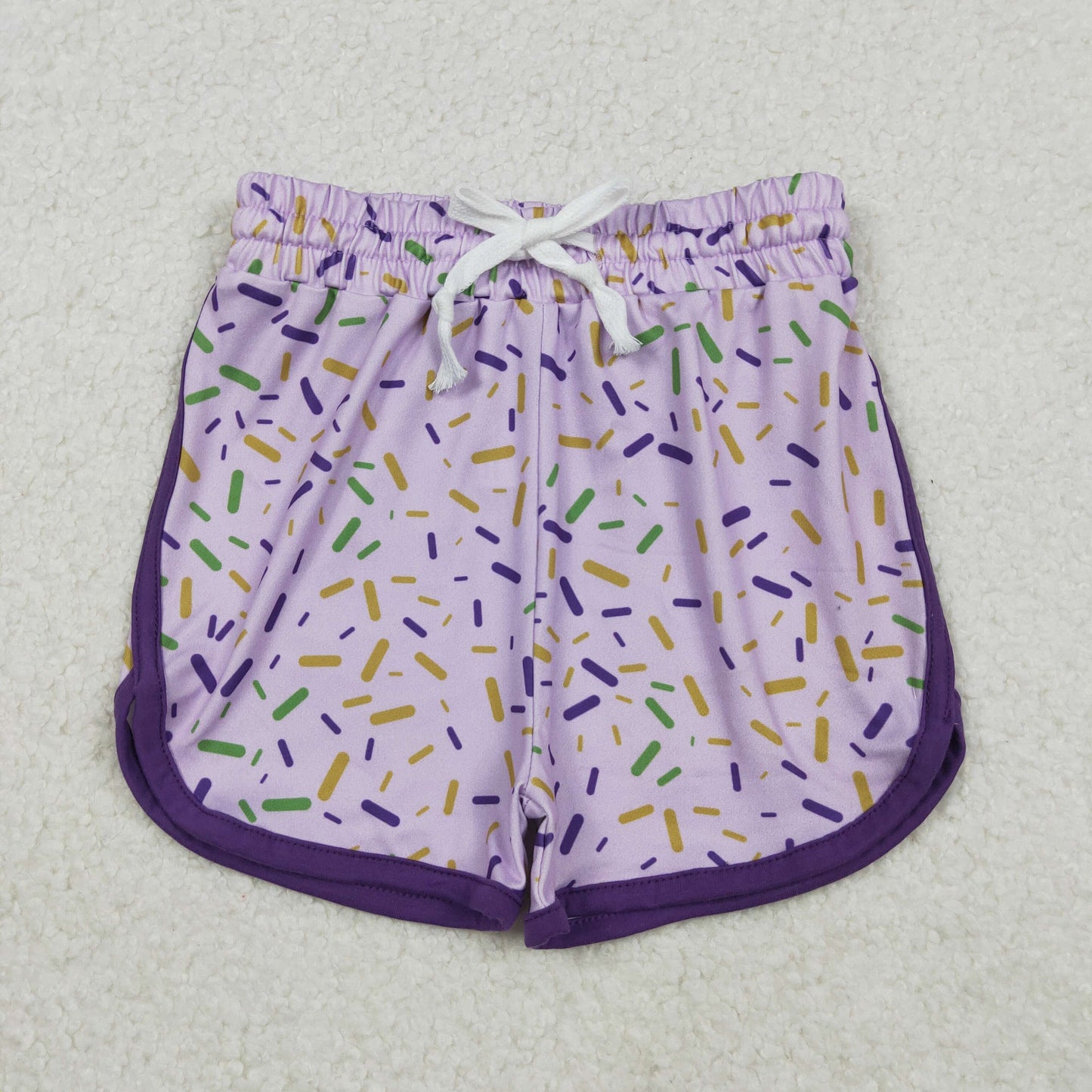 Girls Kids Mardi Gras Sprinkles Purple Shorts Bottoms RTS