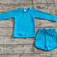 Baby Girl Toddler Blue Long Sleeves Yoga Shirt Shorts Athletic Clothes Set RTS