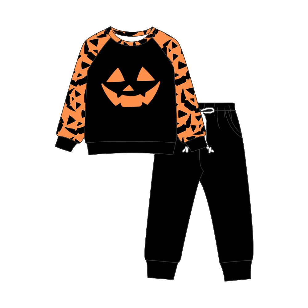 ( Moq 5 ) Preorder Baby Boys Kids Long Sleeves Halloween Shirt Black Pockets Pants Set Clothes