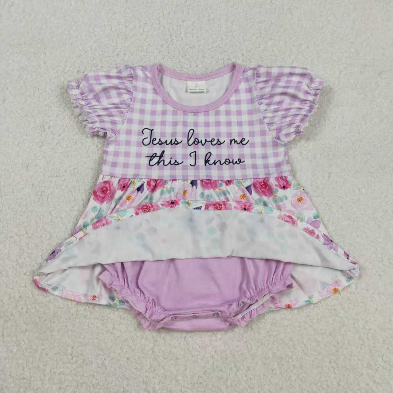 Sibling Baby Girls Kids Short Sleeves Plaid Flower Jesus Love Me Easter Romper Set RTS