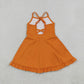 Baby Girls Kids Straps Orange Ruffle Shorts Knee Length Yoga Active Dress RTS