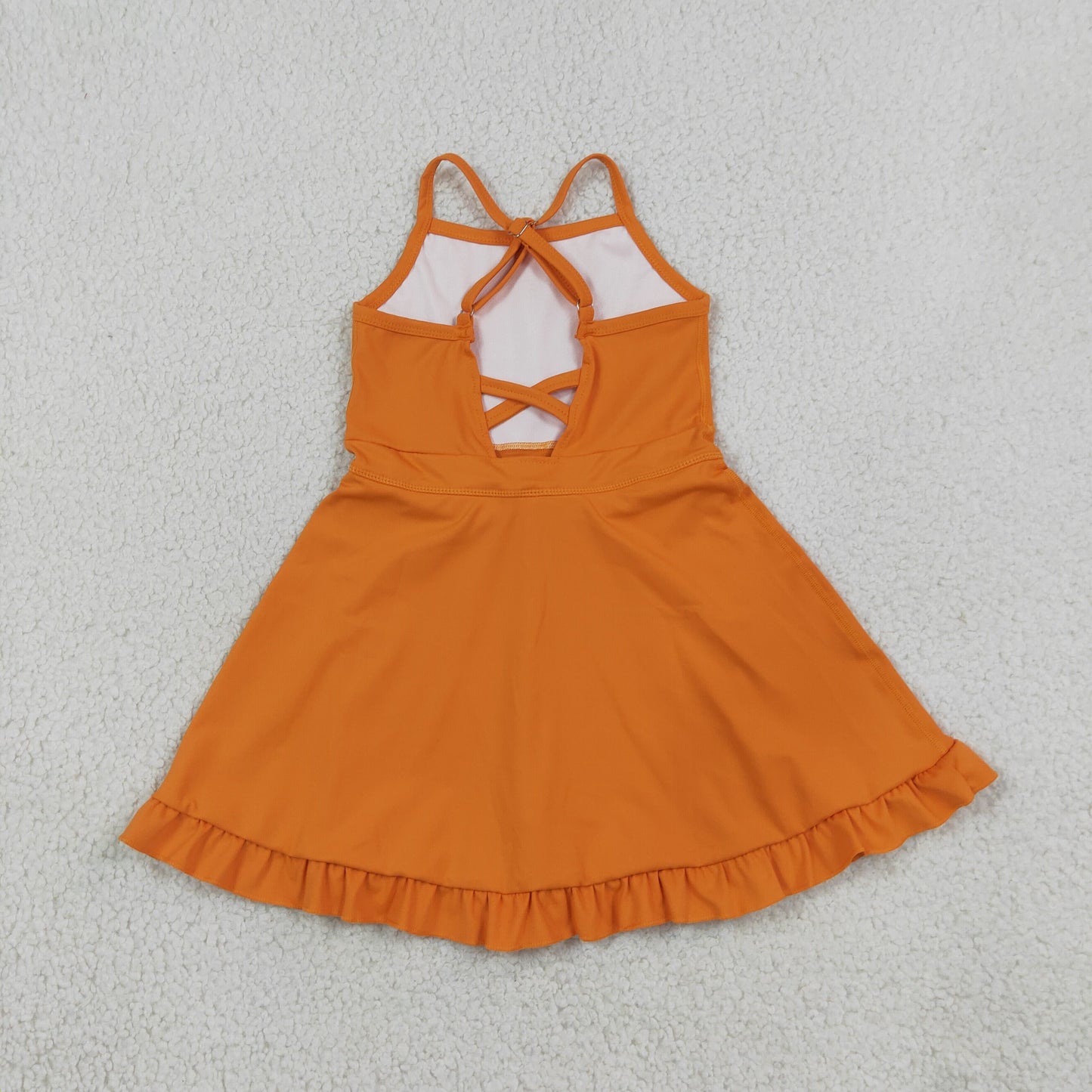 Baby Girls Kids Straps Orange Ruffle Shorts Knee Length Yoga Active Dress RTS