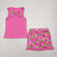Baby Girl Sleeveless Embroidery Bow Pink Tops Flower Ruffle Shorts Clothes Set RTS