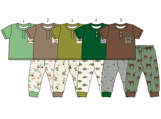 ( Moq 5 Each Style ) Sibling Baby Boys Kids Short Sleeves Buttons Pockets Shirts Pants Sets Clothes