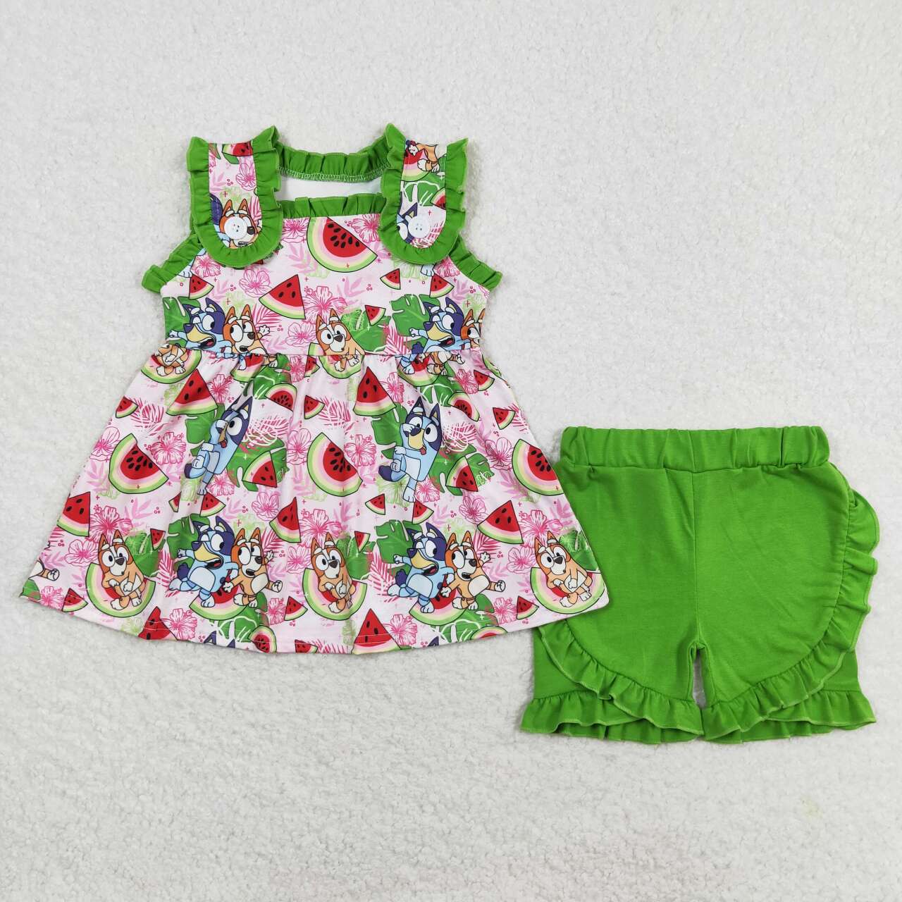 Baby Boy Girl Watermelon Dogs Sibling Green Romper Set