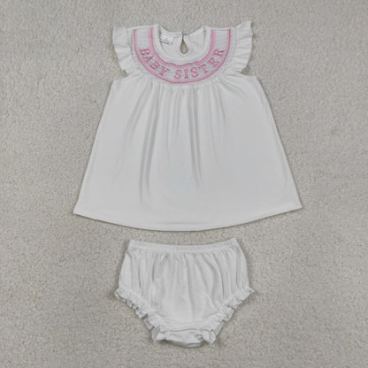 Sibling Baby Girls Kids Short Sleeves Embroidery Sister Dress Set Clothes RTS