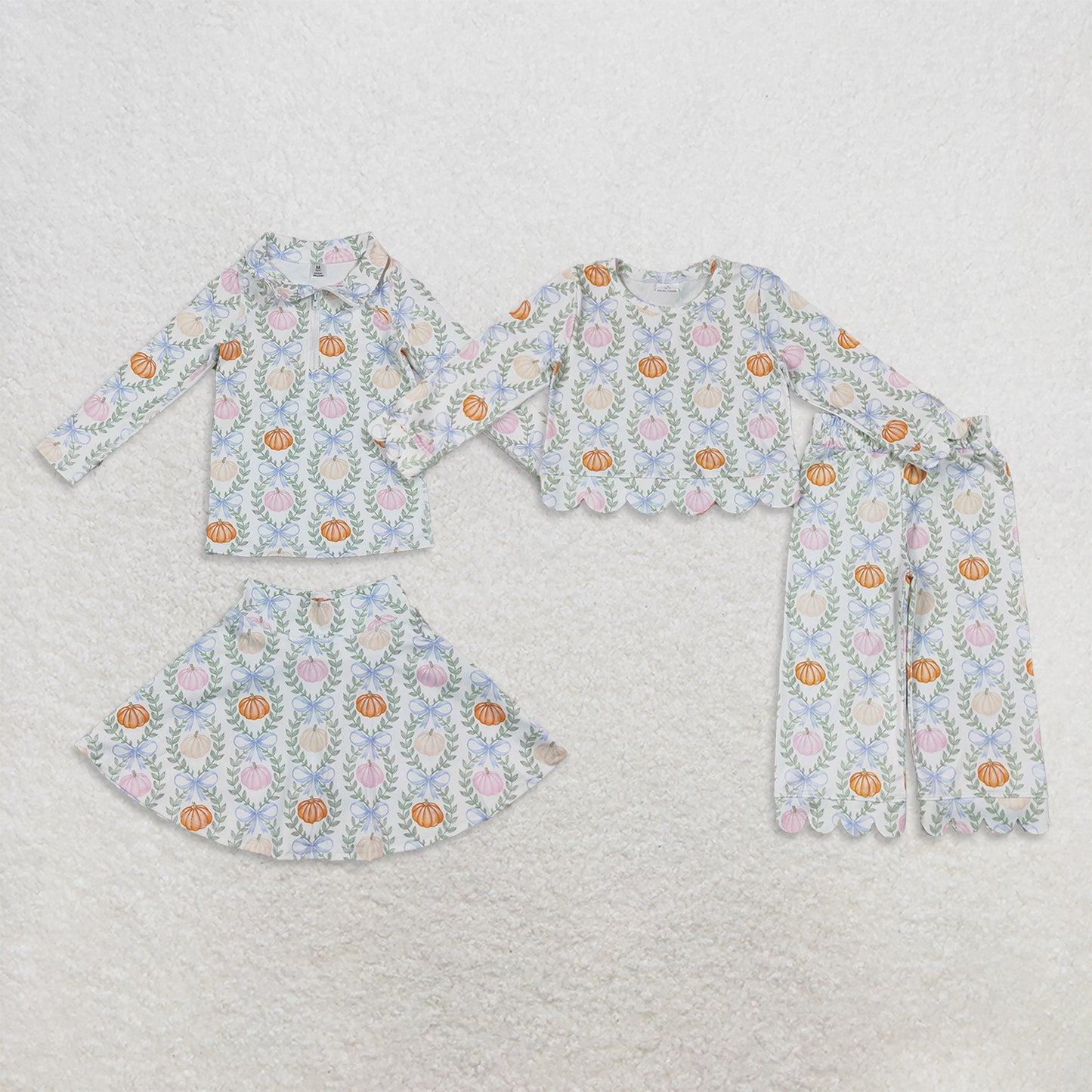 Sibling Baby Girls Kids Long Sleeves Pumpkins Bows Tops Skort Pants Sets Fall Clothes RTS