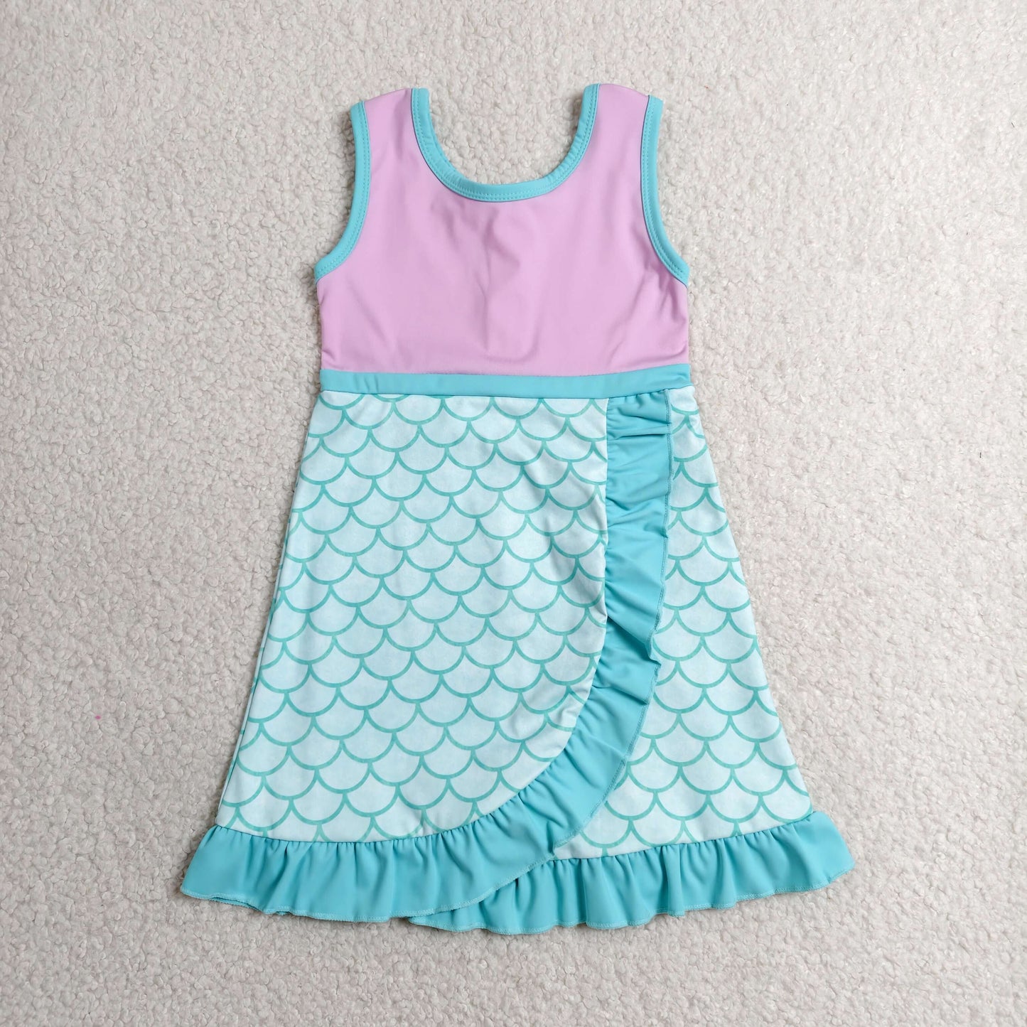 Baby Girls Kids Sleeveless Yoga Active Shorts Knee Length Mermaid Dress Scallop Clothes RTS