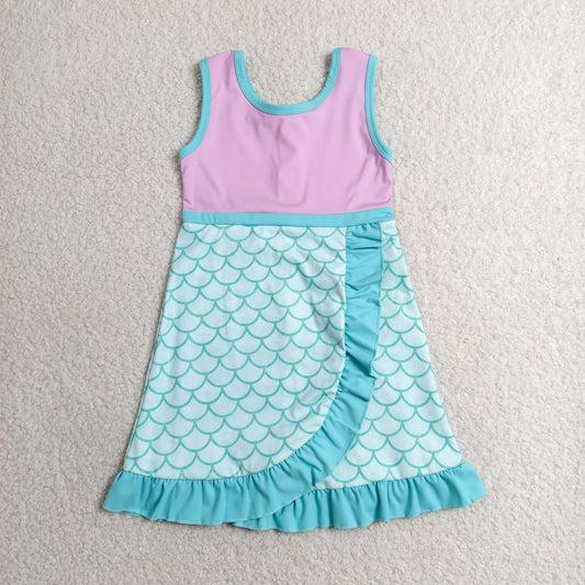Baby Girls Kids Sleeveless Yoga Active Shorts Knee Length Mermaid Dress Scallop Clothes RTS