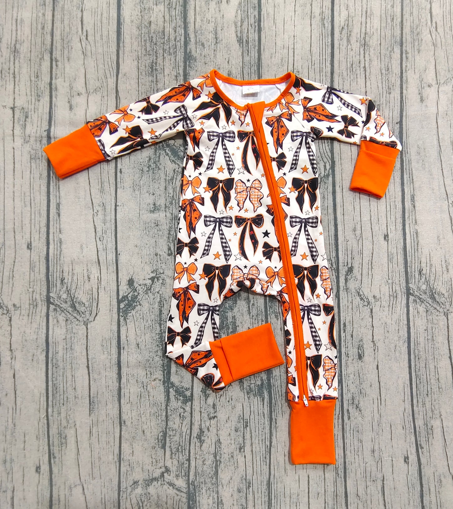 Baby Girl Long Sleeves Bows Stars Zipper Halloween Fall Romper RTS