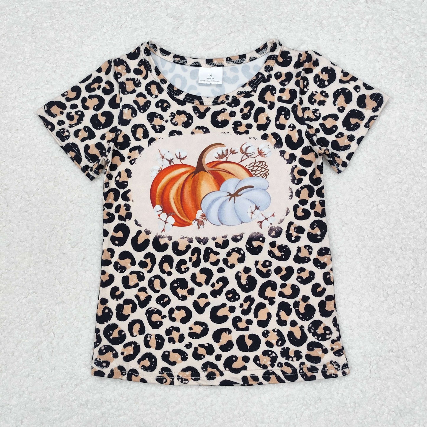 Baby Girl Short Sleeves Leopard Pumpkin Fall Shirt Tops