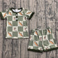 Baby Boys Kids Short Sleeves Fish Plaid Buttons Shirt Shorts Pajamas Set RTS