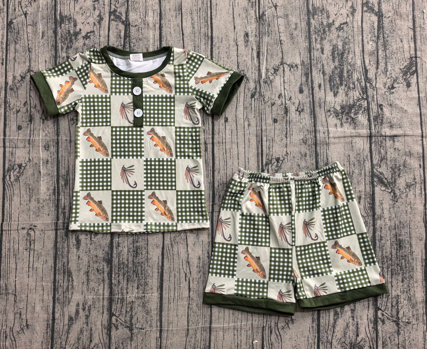 Baby Boys Kids Short Sleeves Fish Plaid Buttons Shirt Shorts Pajamas Set RTS