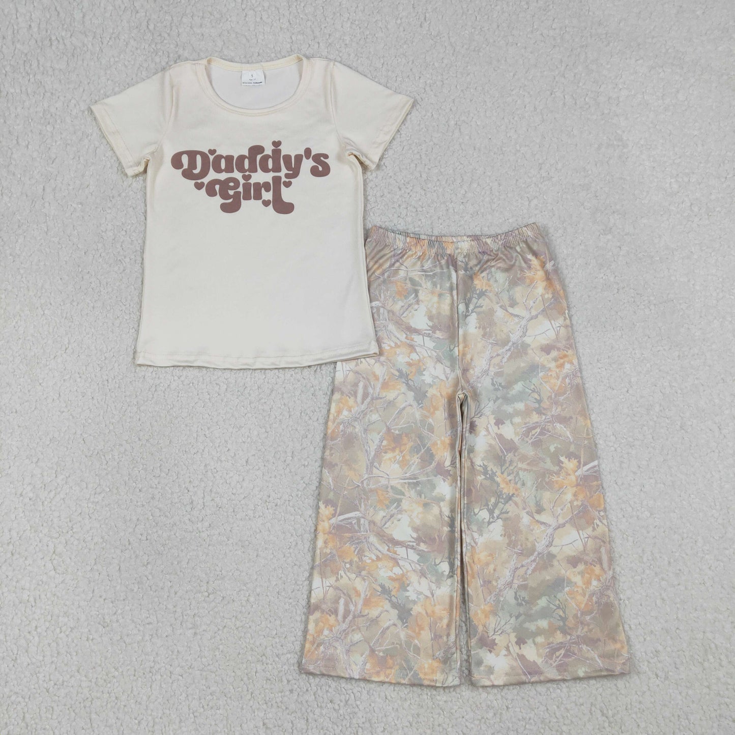 Baby Kids Short Sleeves Daddy's Girl Hearts Shirt Camo Pants Clothes Set RTS