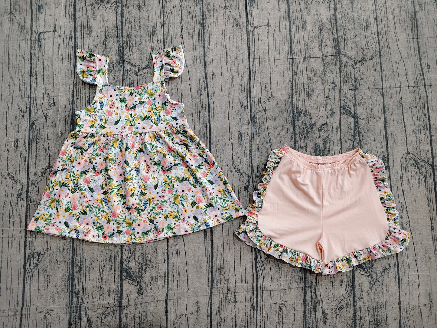 Baby Girls Kids Short Sleeves Flower Tunic Ruffle Shorts Set Clothes RTS