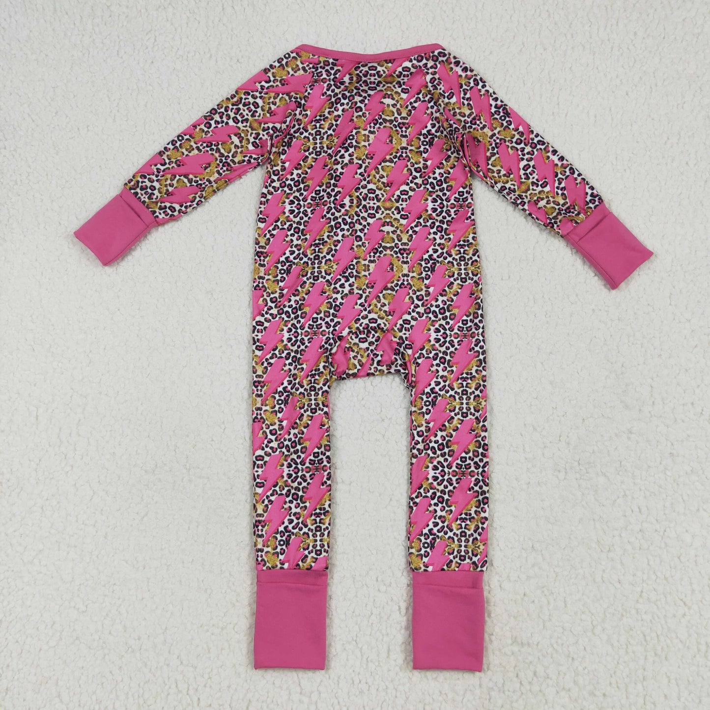 Baby Girl Toddler Long Sleeves Leopard Pink Zipper Romper RTS