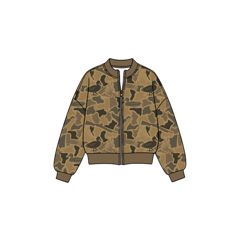 ( Moq 5 ) Preorder Baby Girls Kids Long Sleeves Zipper Yoga Jacket Ducks Camo Coat Tops Hunting Clothes