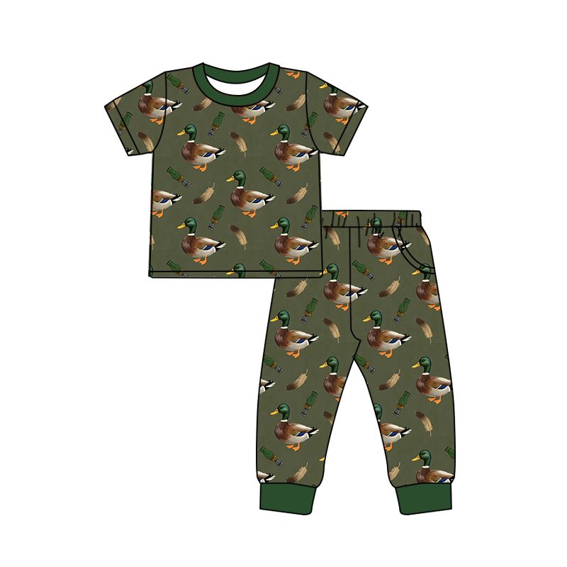 ( Moq 5 ) Preorder Baby Boys Kids Short Sleeves Ducks Shirt Pants Pajamas Hunting Set Clothes