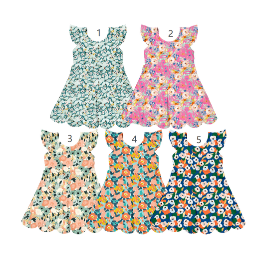 ( Moq 5 Each Style ) Sibling Baby Girls Kids Short Sleeves Flower Ruffle Knee Length Dresses Clothes