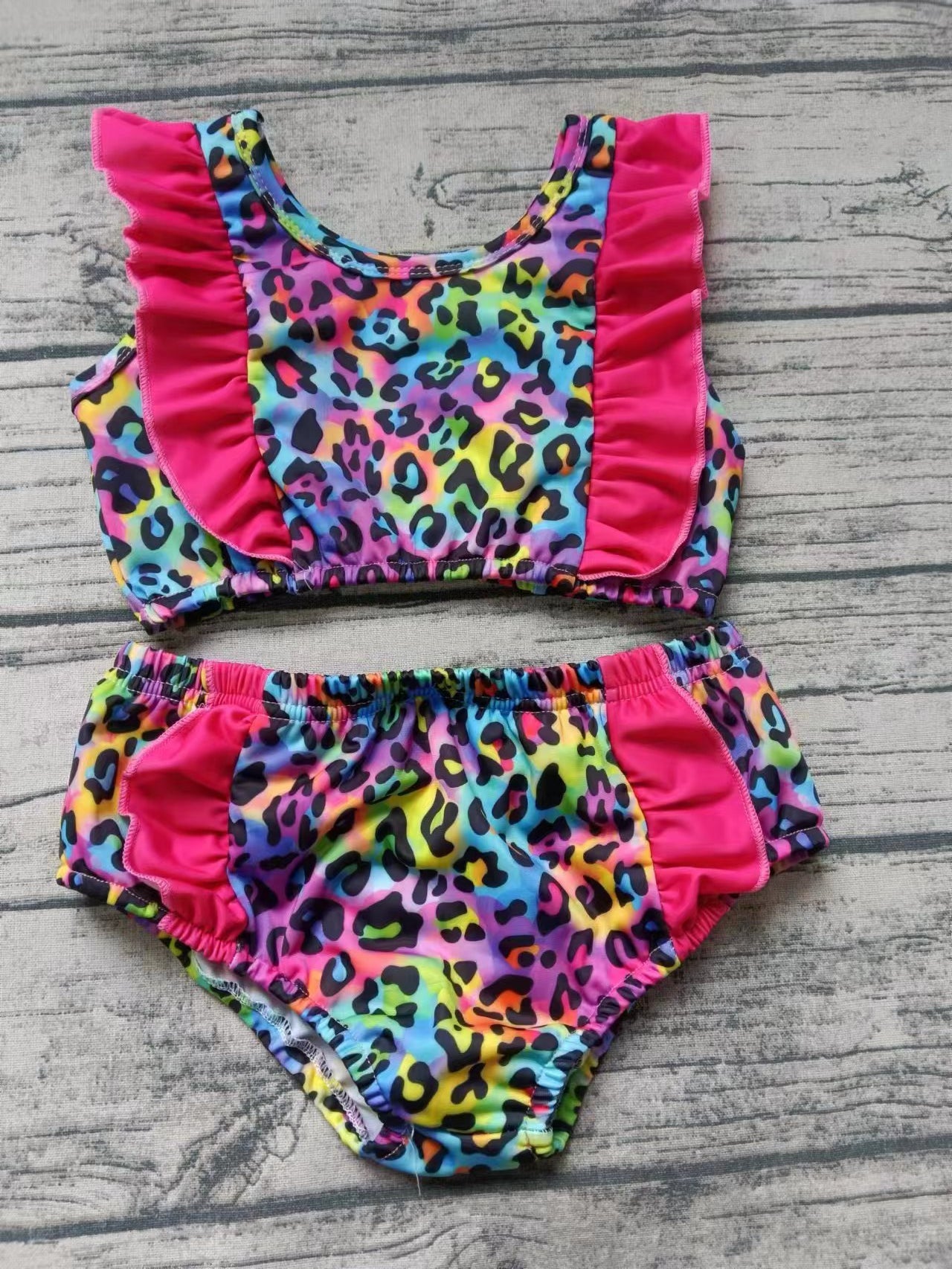 Moq 5 Baby Girl Bathing Suit Colorful Leopard Tops Shorts Set Swimsuit