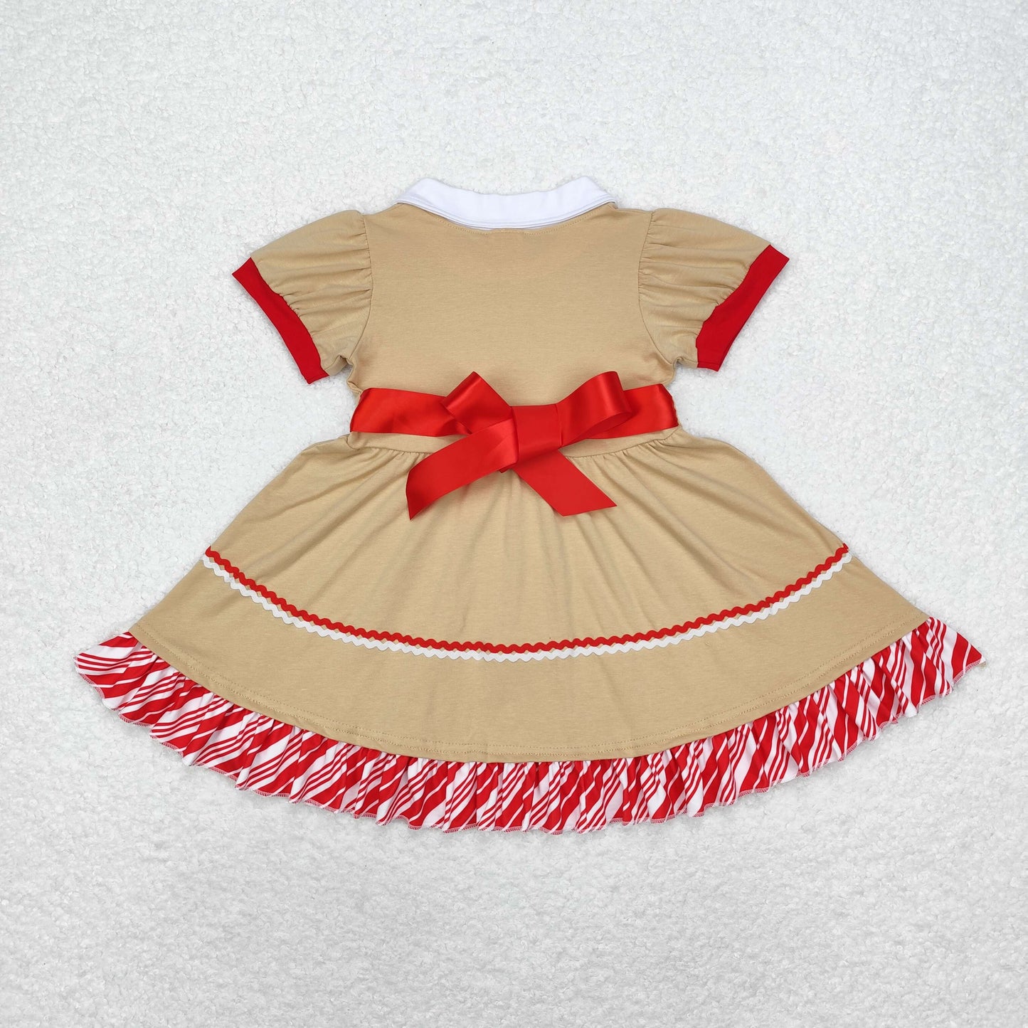 Baby Girl Short Sleeves Christmas Gingerbread Bow Dress