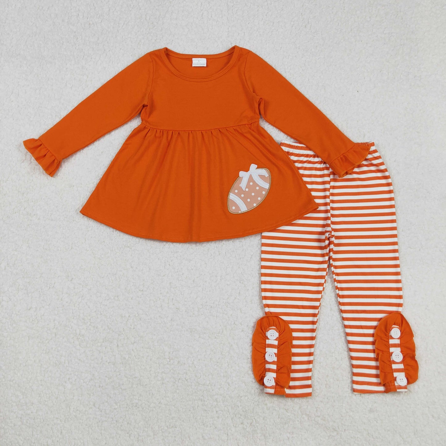 Baby Girl Long Sleeves Orange Embroidery Football Team Tunic Stripes Pants Set RTS