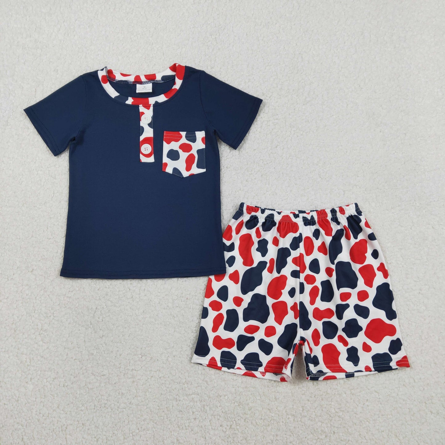 Baby Boys Short Sleeves Navy Buttons Shirt Camo Shorts 4th of July Clothes Set RTS