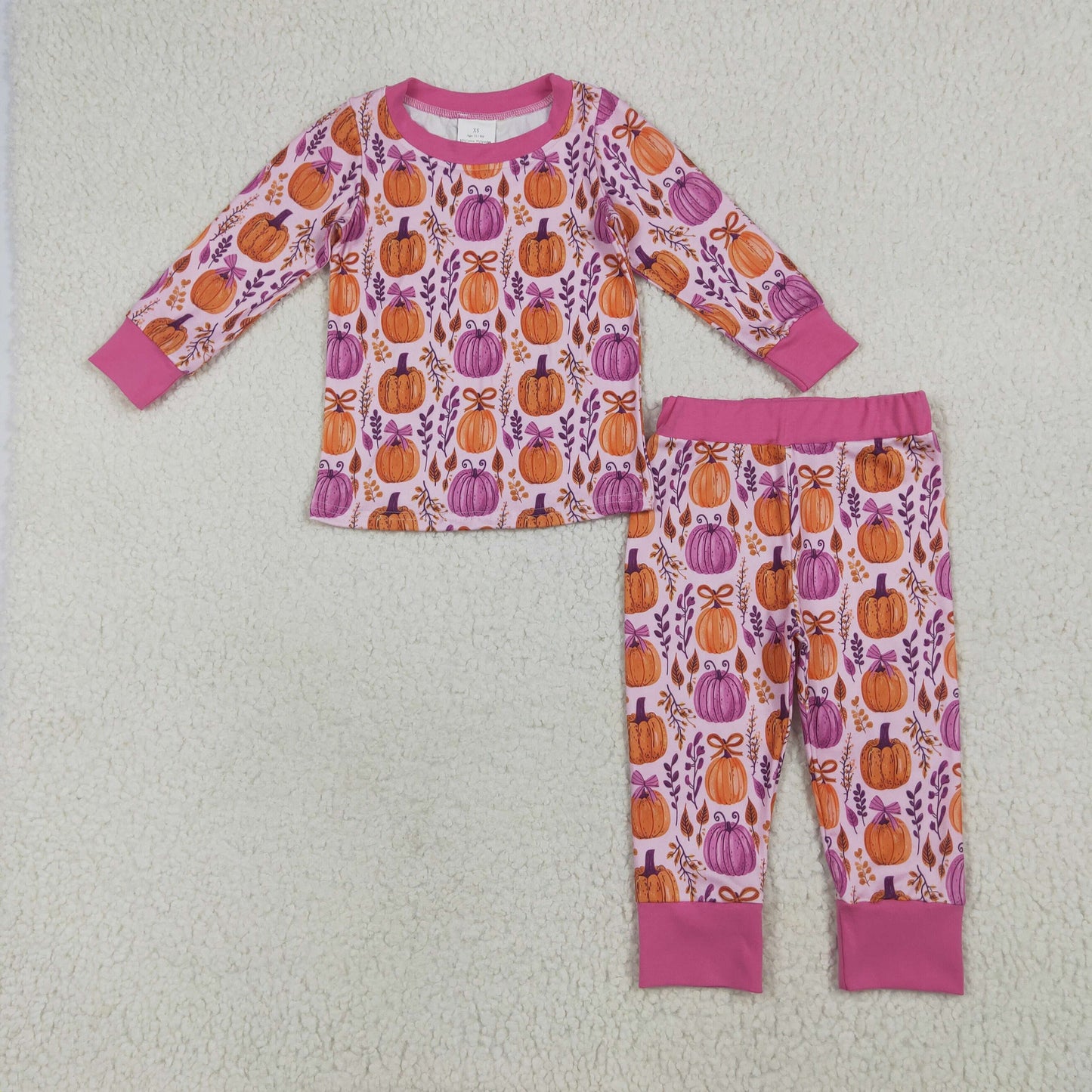 Baby Girl Long Sleeves Bows Pumpkins Shirt Pants Pajamas Fall Thanksgiving Set RTS