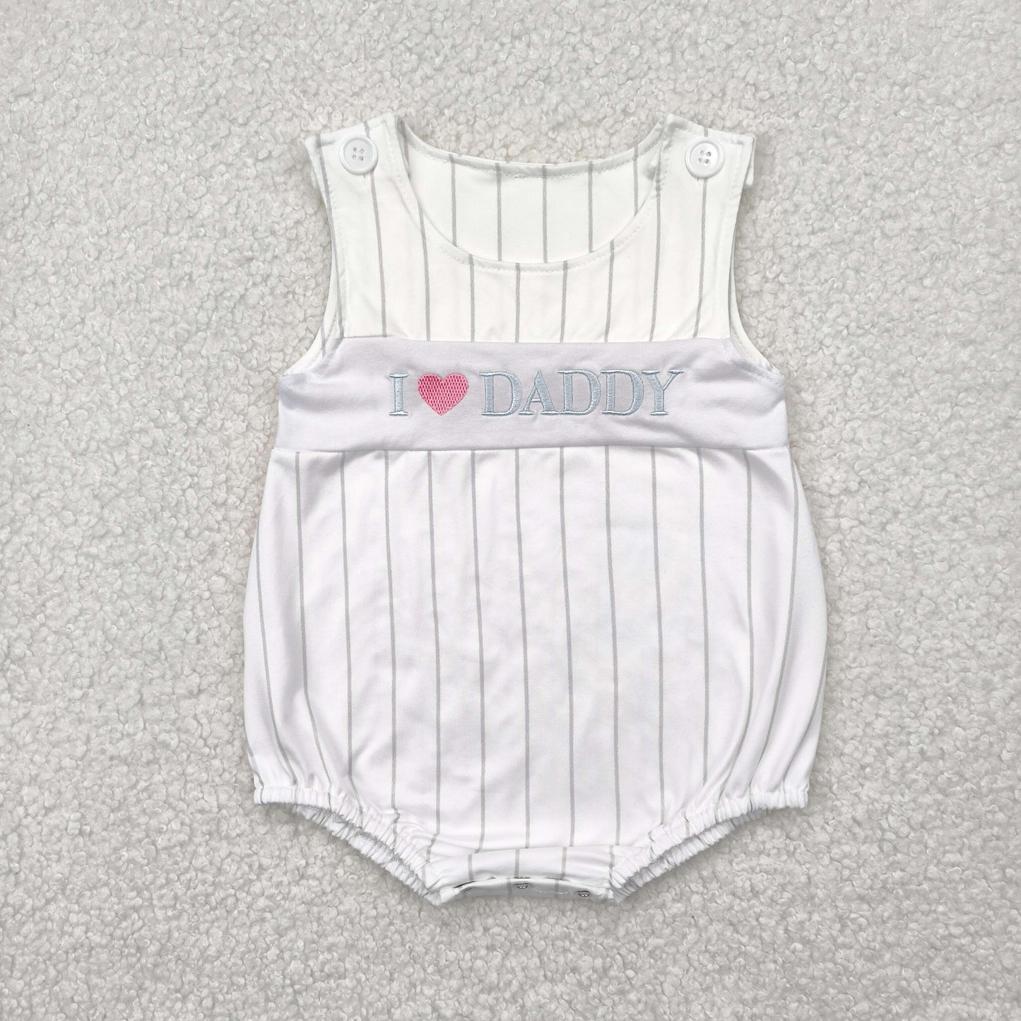 Baby Boy Infant Sleeveless Embroidery  I LOVE DADDY Stripes Bubble Romper
