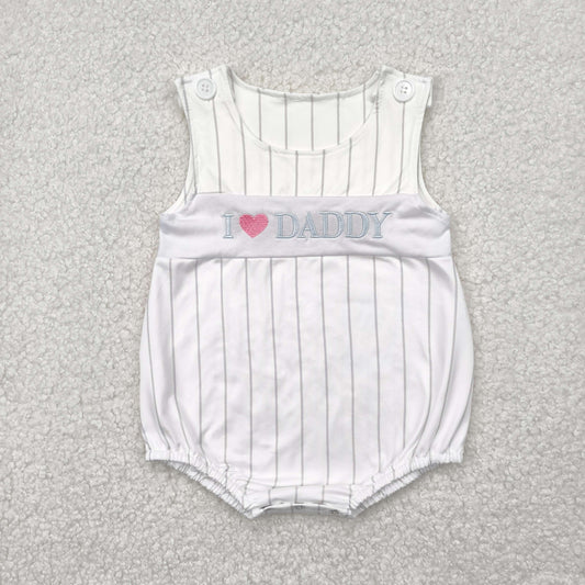 Baby Boy Infant Sleeveless Embroidery  I LOVE DADDY Stripes Bubble Romper