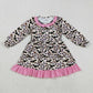 Baby Girl Infant Long Sleeves Bats Leopard Halloween Ruffle Dress RTS