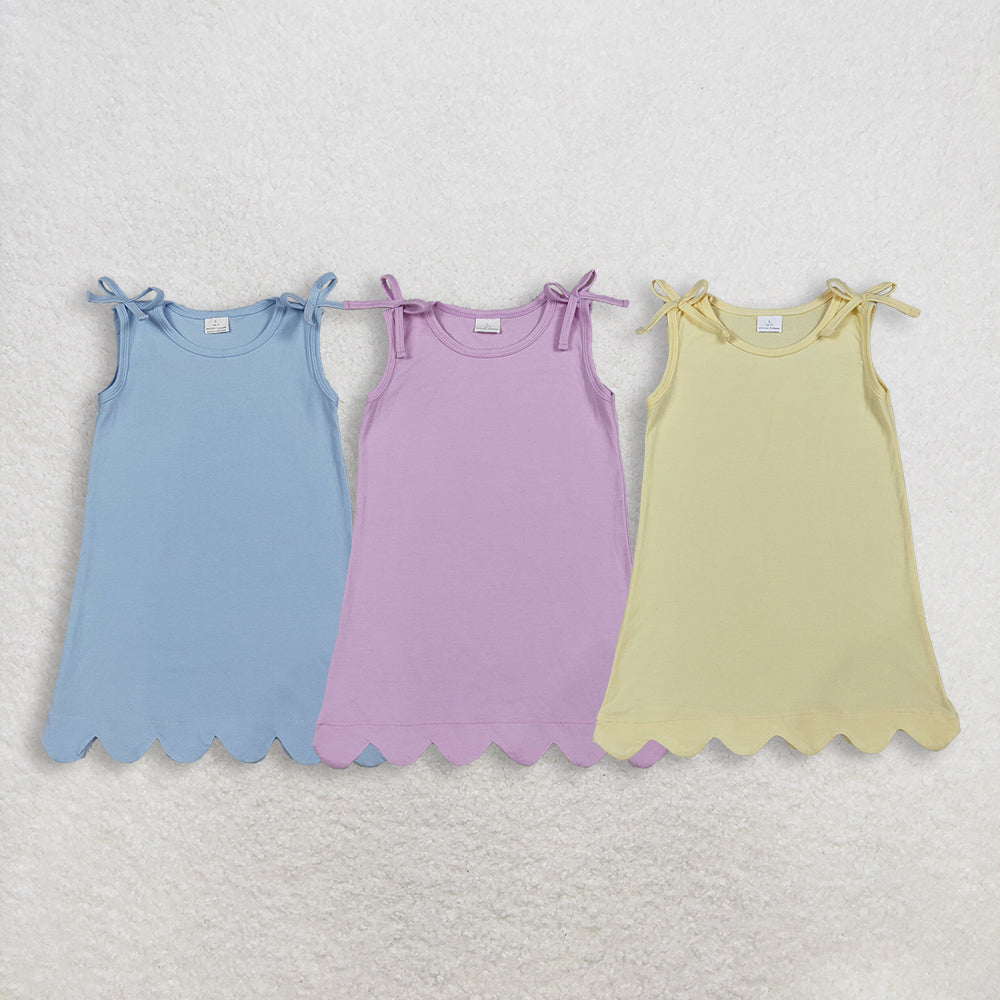 Sibling Baby Girls Kids Bows Sleeveless Cotton Scallop Knee Length Dresses RTS