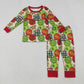 Kids Toddler Green Face Lights Shirt Pants Christmas Pajamas Set RTS