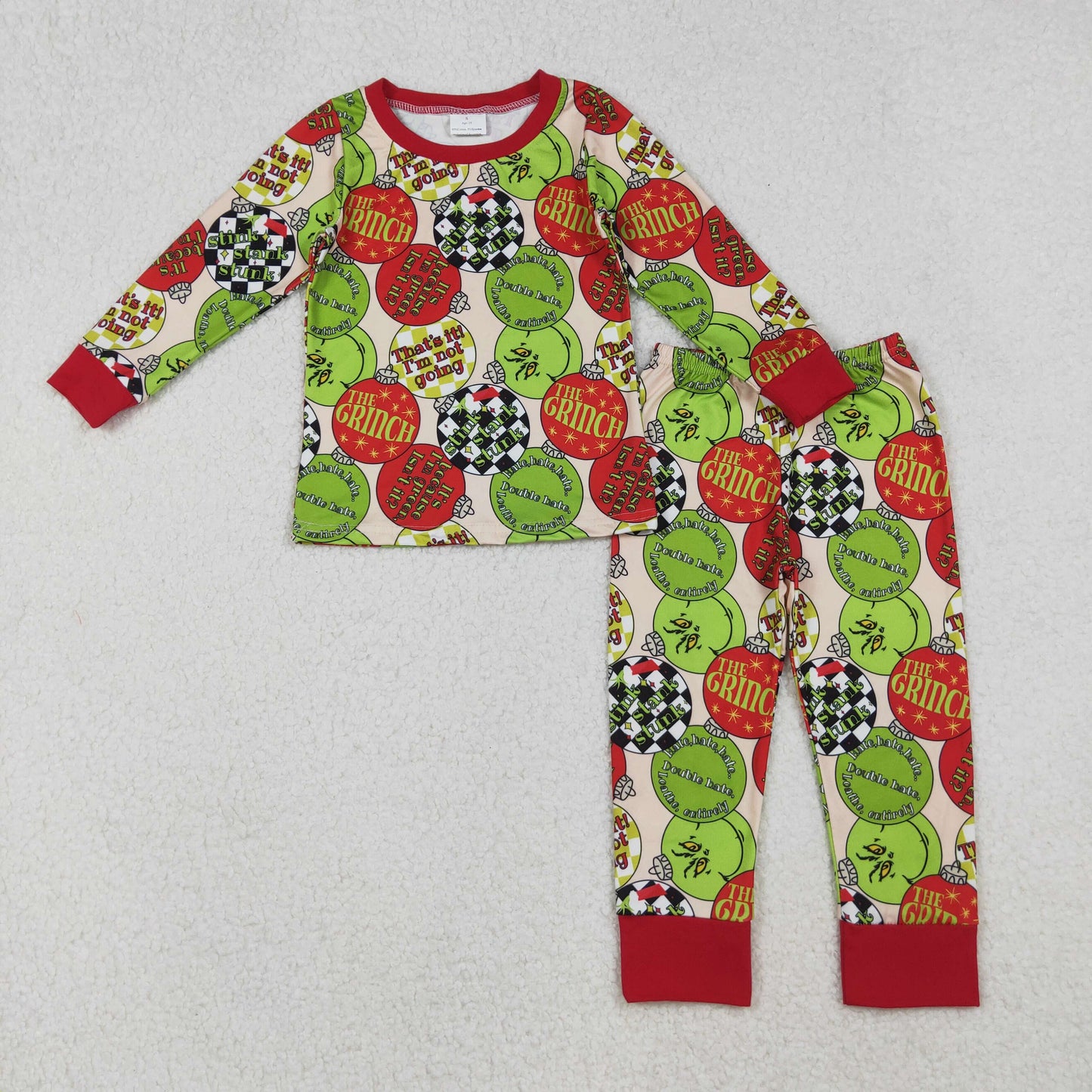 Kids Toddler Green Face Lights Shirt Pants Christmas Pajamas Set RTS