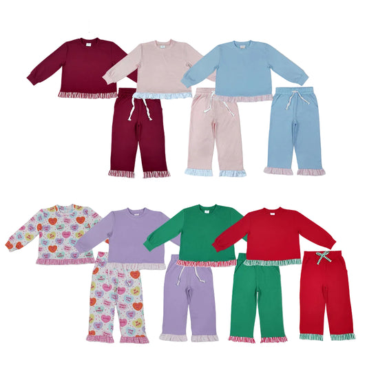 Sibling Baby Girls Kids Long Sleeves Ruffle Shirts Pockets Pants Sets Clothes RTS