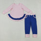 Baby Girl Long Sleeves Ruffle Pink Tops Blue Pockets Pants Set RTS