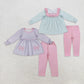 Sibling Girls Kids Long Sleeves Stripes Embroidery Bows Tunic Legging Clothes Set RTS