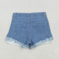 NC0003 Summer July 4th Baby Girl Star Stripe Denim Shorts